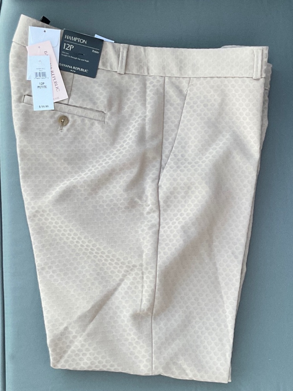 BANANA REPUBLIC HAMPTON Fit Pants Beige Textured Polka Dots Size12 Petite NWT